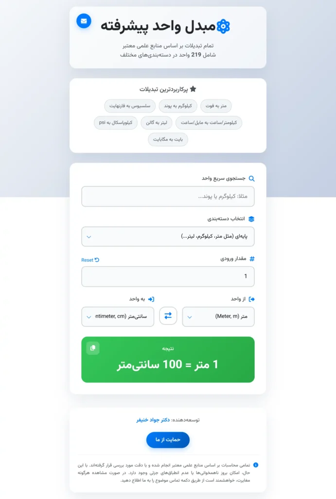 نمای محیط کاربری مبدل واحد